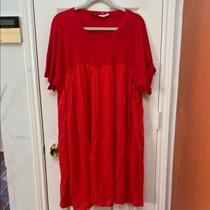 Piper & Scoot Midi Dress Womens XXL/XXXL Red Textured Babydoll Midi Lined Flowy